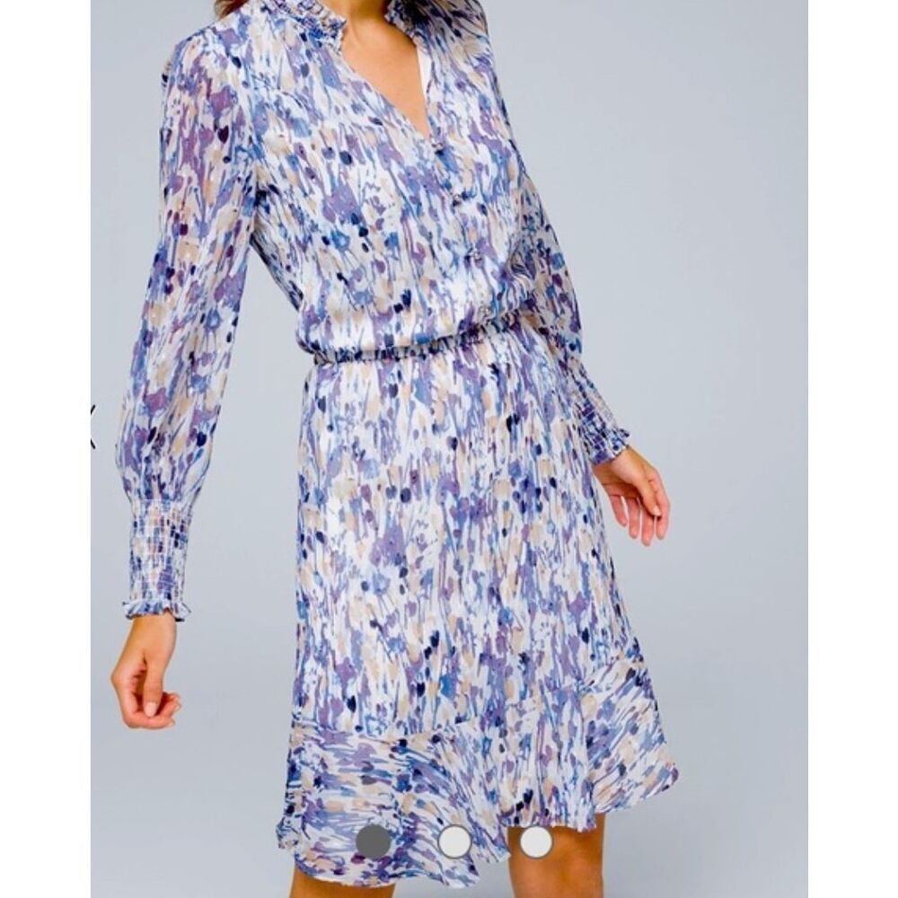 White House Black Market blue patterned blouson dress Sz 2